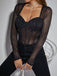 1980s Mesh Sheer Glitter Boned Long Sleeve Bodysuit - vintage fashion, retro style