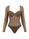 1980s Mesh Sheer Glitter Boned Long Sleeve Bodysuit - vintage fashion, retro style