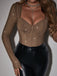 1980s Mesh Sheer Glitter Boned Long Sleeve Bodysuit - vintage fashion, retro style