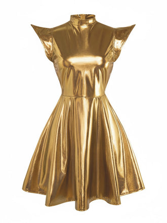 1980s Metallic Futuristic Party Mini Dress - vintage dress, retro fashion