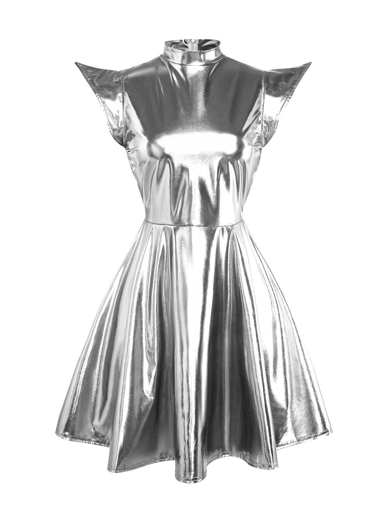 1980s Metallic Futuristic Party Mini Dress - vintage dress, retro fashion