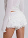 1980s Multi-Layered Lace Ruffled Low-Rise Shorts - vintage fashion, retro style, elegant red