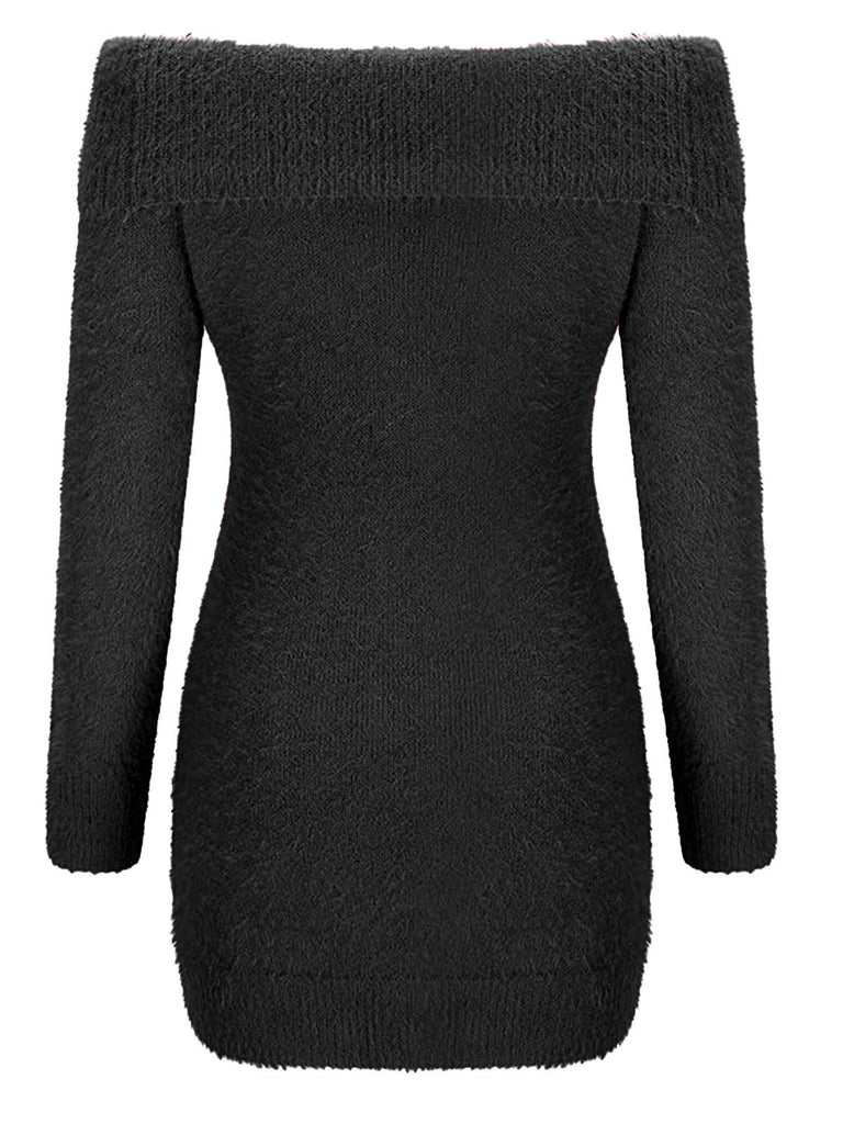 1980s Off-Shoulder Mohair Long Sleeves Dress - vintage dress, retro fashion