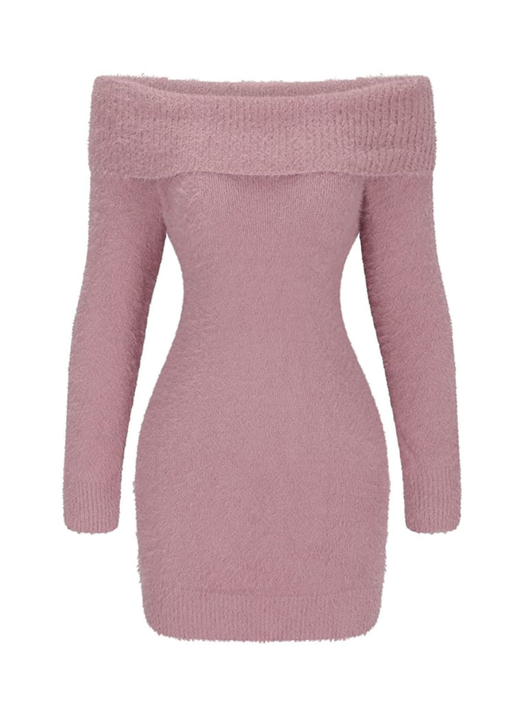 1980s Off-Shoulder Mohair Long Sleeves Dress - vintage dress, retro fashion