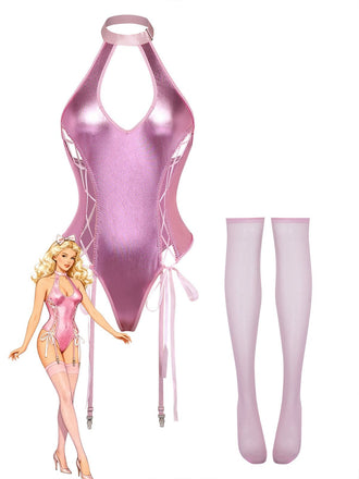 1980s Patent Leather Halter Lace-Up Bodysuit Lingerie Set - vintage fashion, retro style