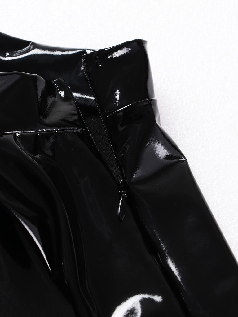 She sways in this 1980s Patent Leather Pleated Mini Skirt and it's pure 1980s magic