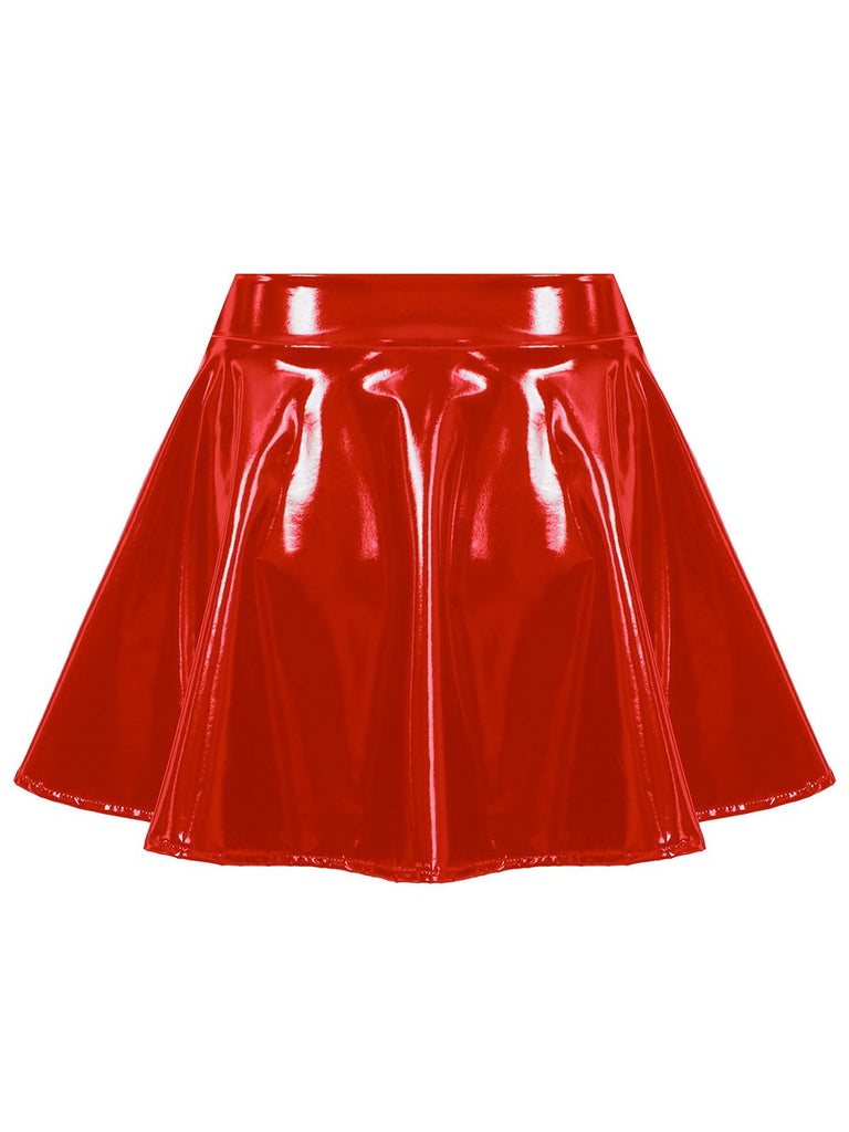 This 1980s Patent Leather Pleated Mini Skirt spins 1980s stories with every step