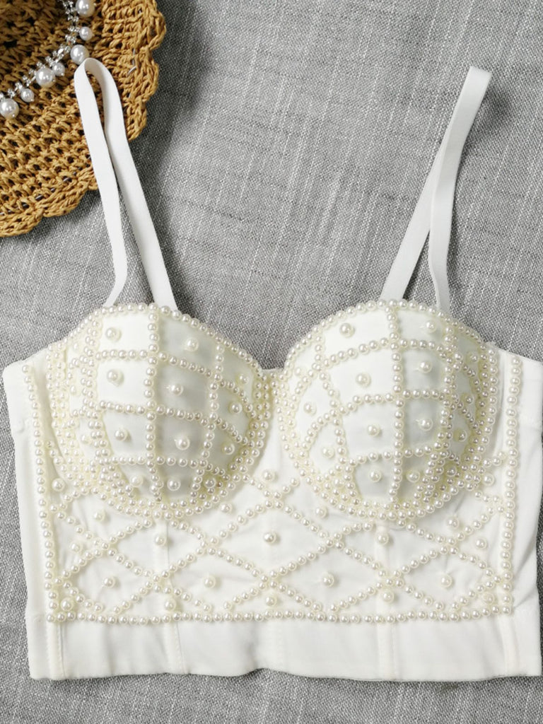1980s Pearl Solid Fishbone Camisole Corset - vintage fashion, retro style