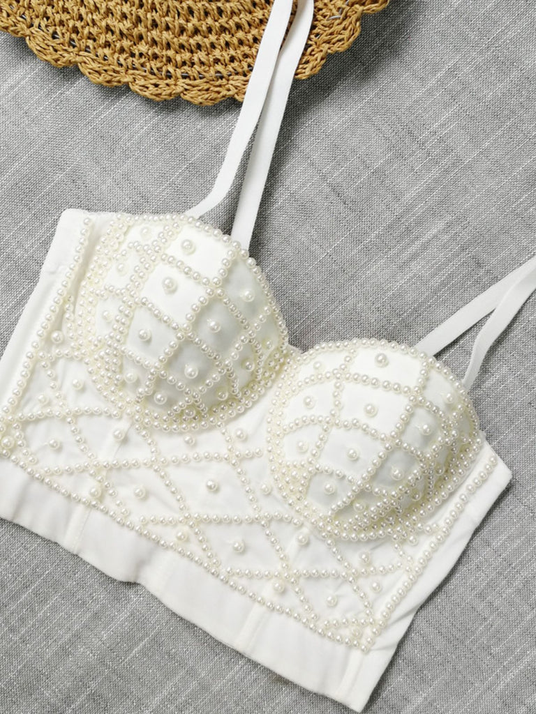 1980s Pearl Solid Fishbone Camisole Corset - vintage fashion, retro style