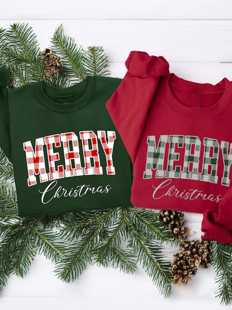 1980s Plaid Letter Christmas Sweatshirt - vintage fashion, retro style