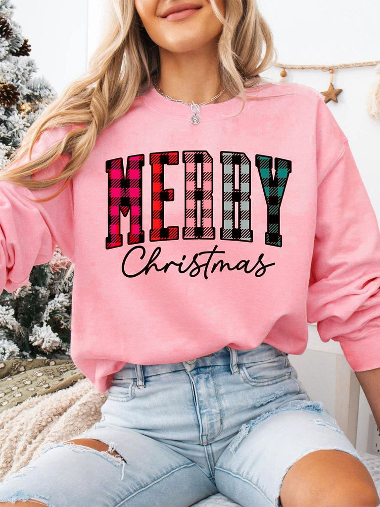 1980s Plaid Letter Christmas Sweatshirt - vintage fashion, retro style