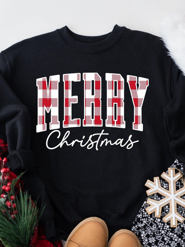 1980s Plaid Letter Christmas Sweatshirt - vintage fashion, retro style