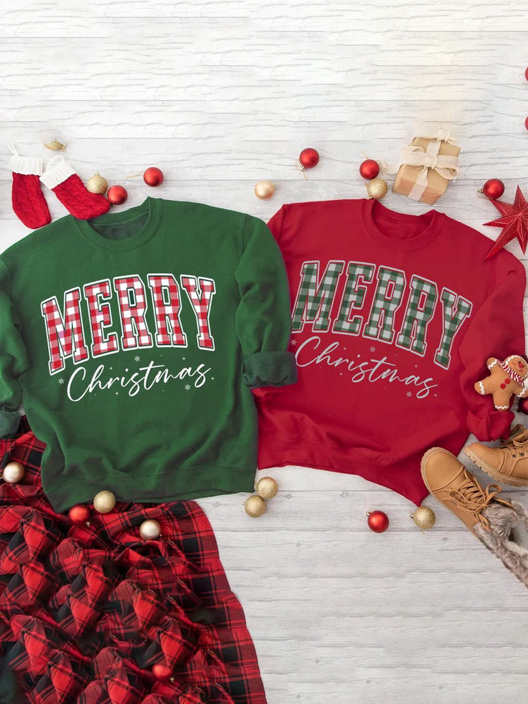 1980s Plaid Letter Christmas Sweatshirt - vintage fashion, retro style