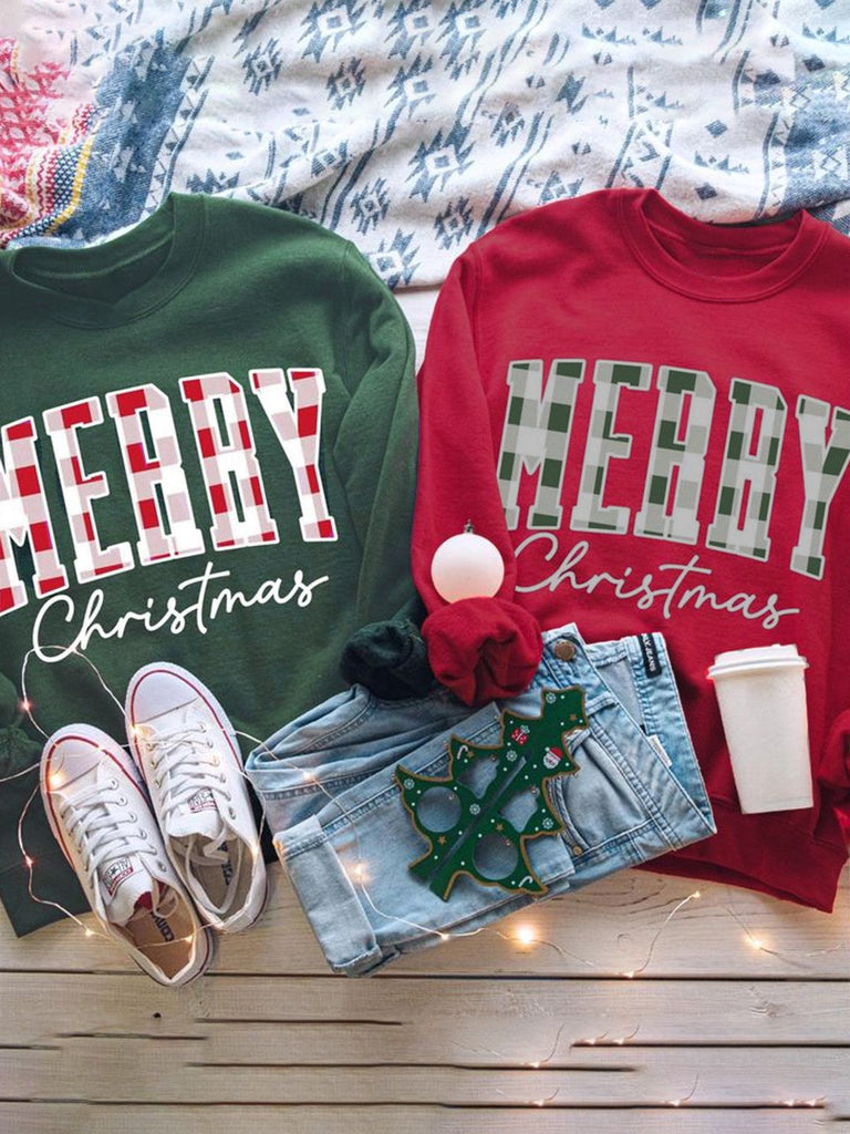 1980s Plaid Letter Christmas Sweatshirt - vintage fashion, retro style