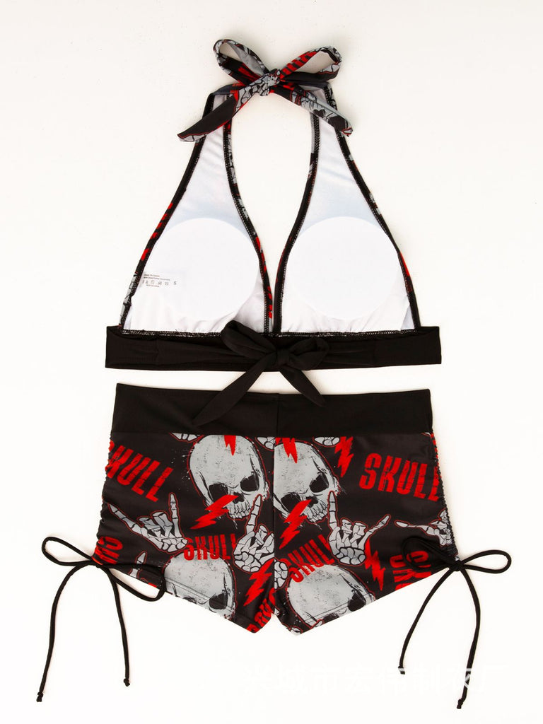 1980s Punk Halter Rock Skull Bikini Set - vintage swimsuit, pin-up swimwear for vintage lovers
