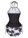 1980s Punk Halter Skeleton Beach Print Bikini Set - vintage fashion, retro style