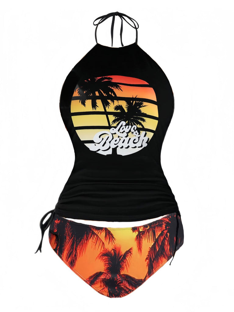 1980s Punk Halter Skeleton Beach Print Bikini Set - vintage fashion, retro style