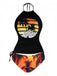 1980s Punk Halter Skeleton Beach Print Bikini Set - vintage fashion, retro style