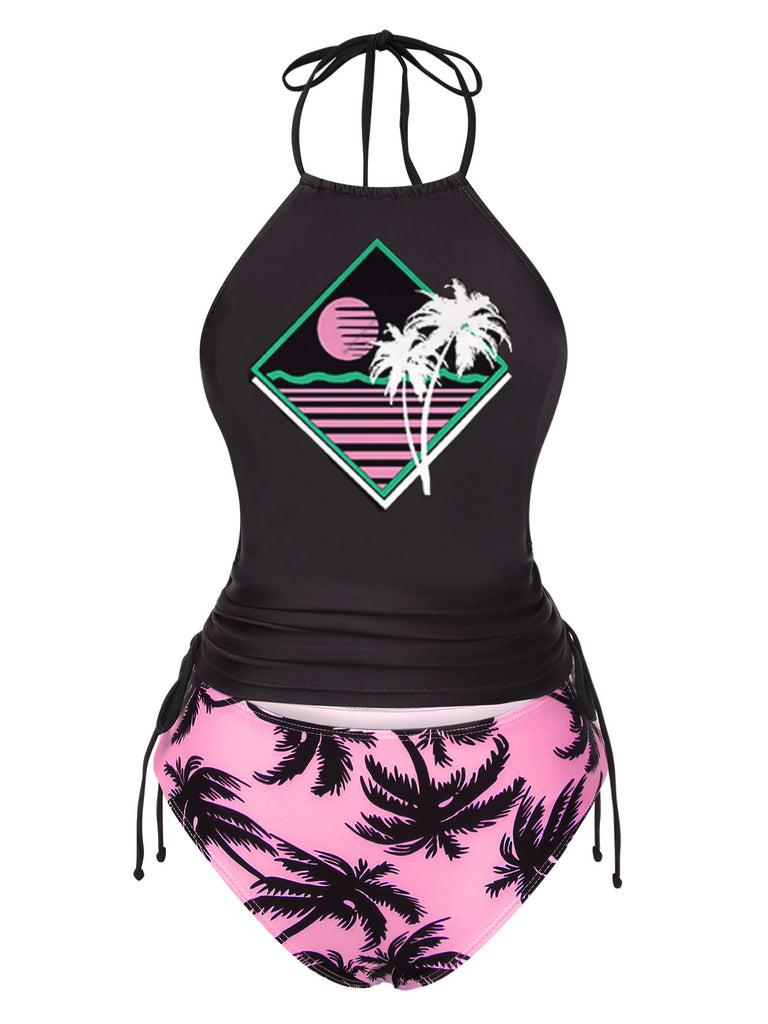 1980s Punk Halter Skeleton Beach Print Bikini Set - vintage fashion, retro style