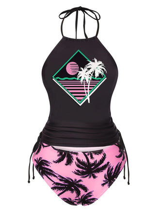 1980s Punk Halter Skeleton Beach Print Bikini Set - vintage fashion, retro style