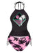 1980s Punk Halter Skeleton Beach Print Bikini Set - vintage fashion, retro style
