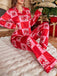 Red 1980s Christmas Checkerboard Candy Cane Pajama Set - vintage fashion, retro style, elegant red