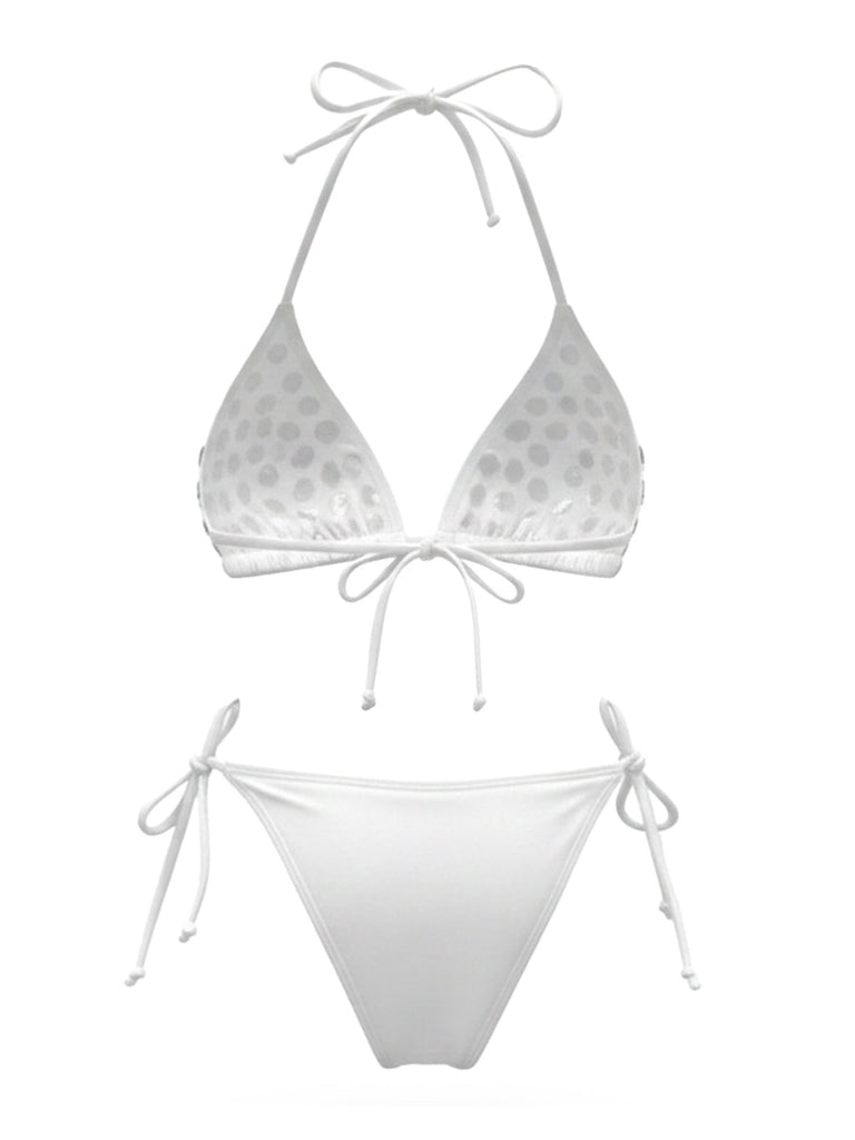 1980s Rhinestone Halter Triangle Bikini Set, vintage swimsuit, pin-up swimwear - perfect for women who love vintage and retro fashion