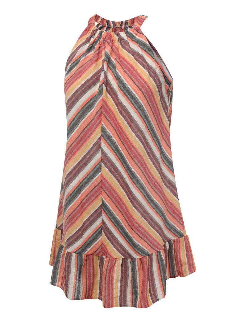 1980s Round Halter Antique Stripe Dress, vintage dress, retro fashion - perfect for women who love vintage and retro fashion