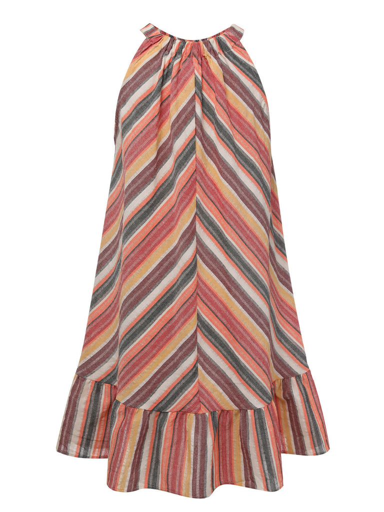 1980s Round Halter Antique Stripe Dress, vintage dress, retro fashion - perfect for women who love vintage and retro fashion