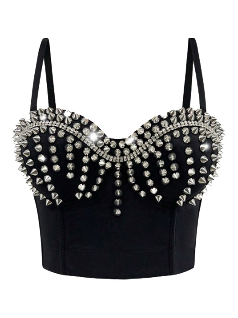 1980s Satin Punk Rock Metallic Rivet Corset - vintage fashion, retro style