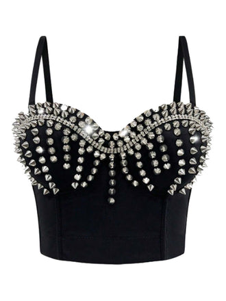 1980s Satin Punk Rock Metallic Rivet Corset - vintage fashion, retro style