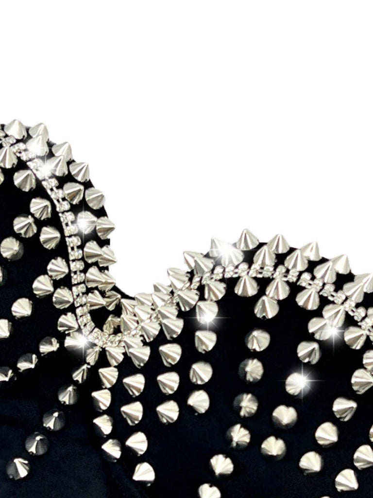 1980s Satin Punk Rock Metallic Rivet Corset - vintage fashion, retro style