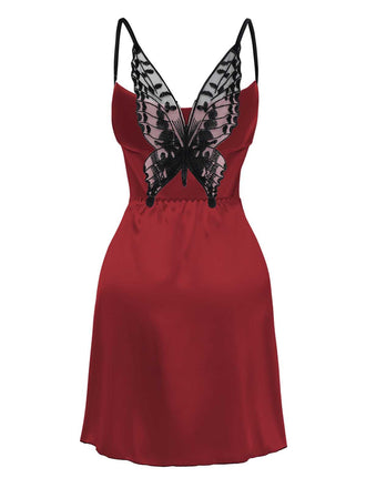 1980s Satin Slip Butterfly Lace Nightgown - vintage nightgown, retro sleepwear
