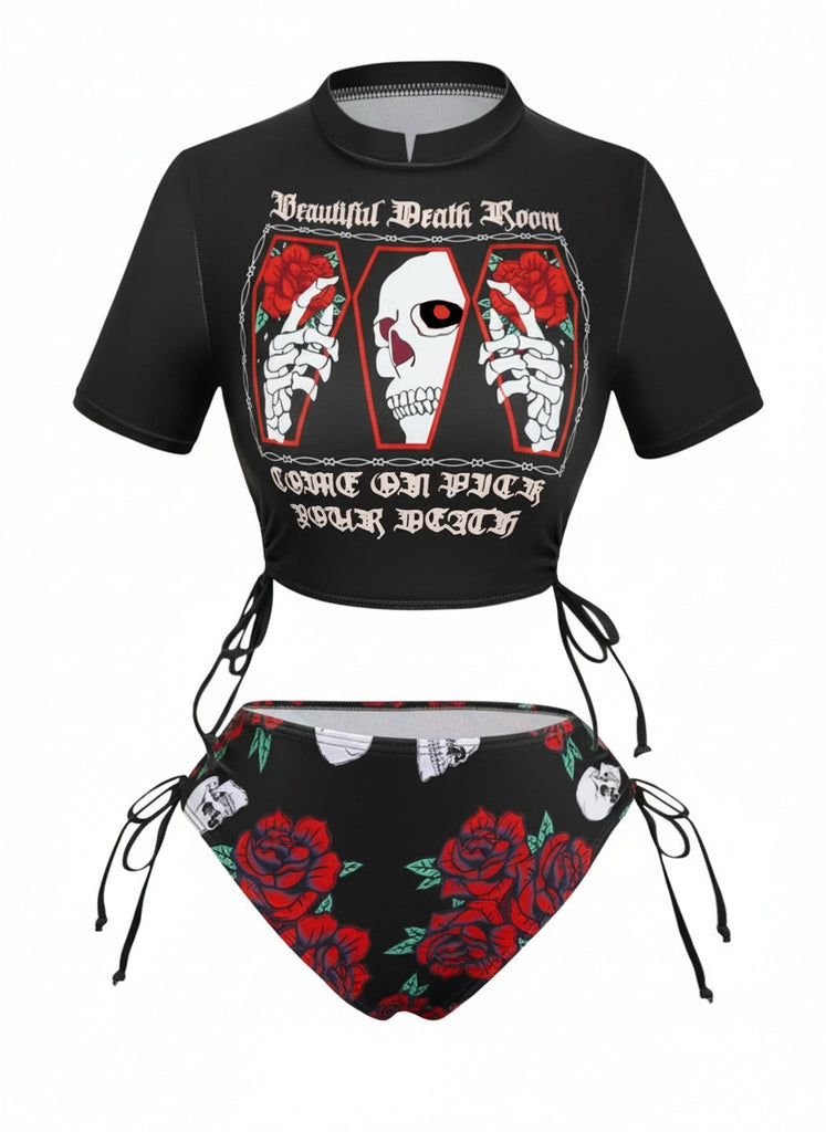 1980s Skull Graphic Bikini Set - vintage fashion, retro style