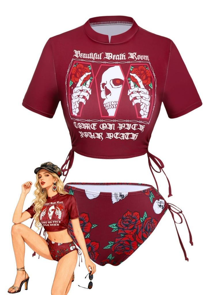 1980s Skull Graphic Bikini Set - vintage fashion, retro style