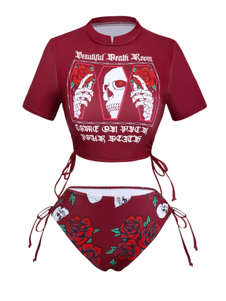 1980s Skull Graphic Bikini Set - vintage fashion, retro style