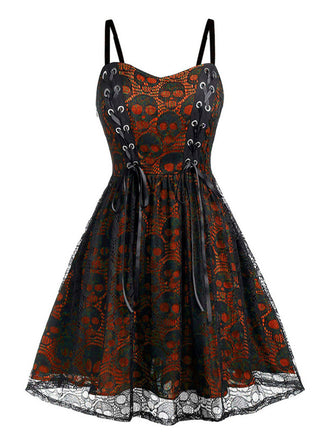 Wine Red 1980s Skull Pattern Gothic Style Dress, vintage dress, retro fashion - perfect for women who love vintage and retro fashion