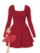 1980s Solid Fitted Square Neck Long Sleeve Dress - vintage dress, retro fashion