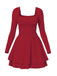1980s Solid Fitted Square Neck Long Sleeve Dress - vintage dress, retro fashion