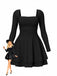 1980s Solid Fitted Square Neck Long Sleeve Dress - vintage dress, retro fashion