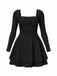 1980s Solid Fitted Square Neck Long Sleeve Dress - vintage dress, retro fashion