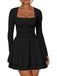1980s Solid Fitted Square Neck Long Sleeve Dress - vintage dress, retro fashion