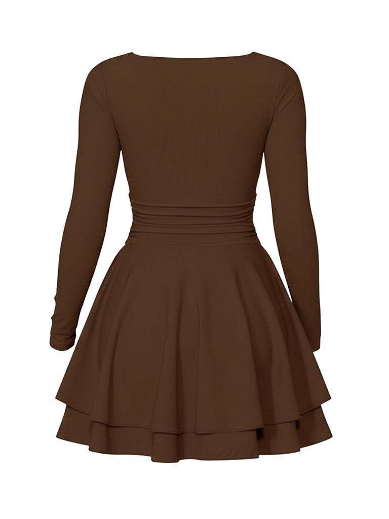 1980s Solid Fitted Square Neck Long Sleeve Dress - vintage dress, retro fashion
