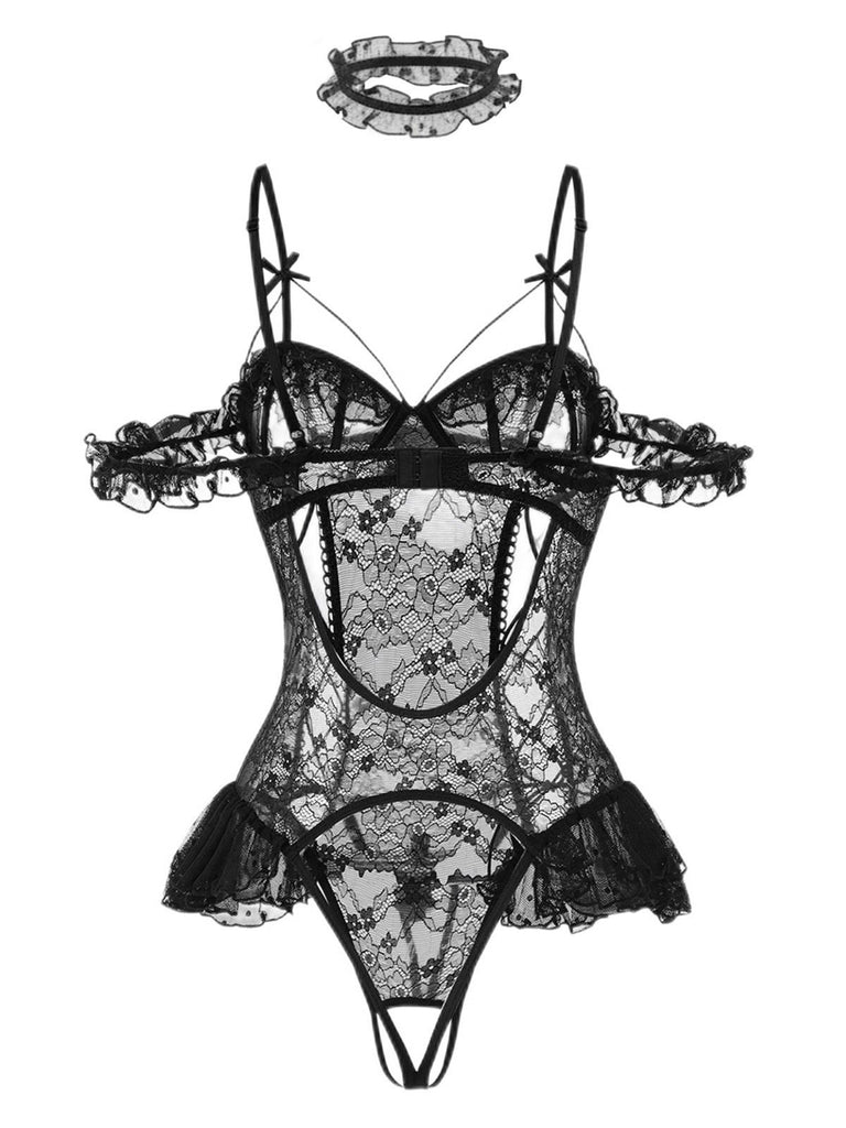 1980s Solid Lace Sheer Bodysuit Nighties - vintage fashion, retro style