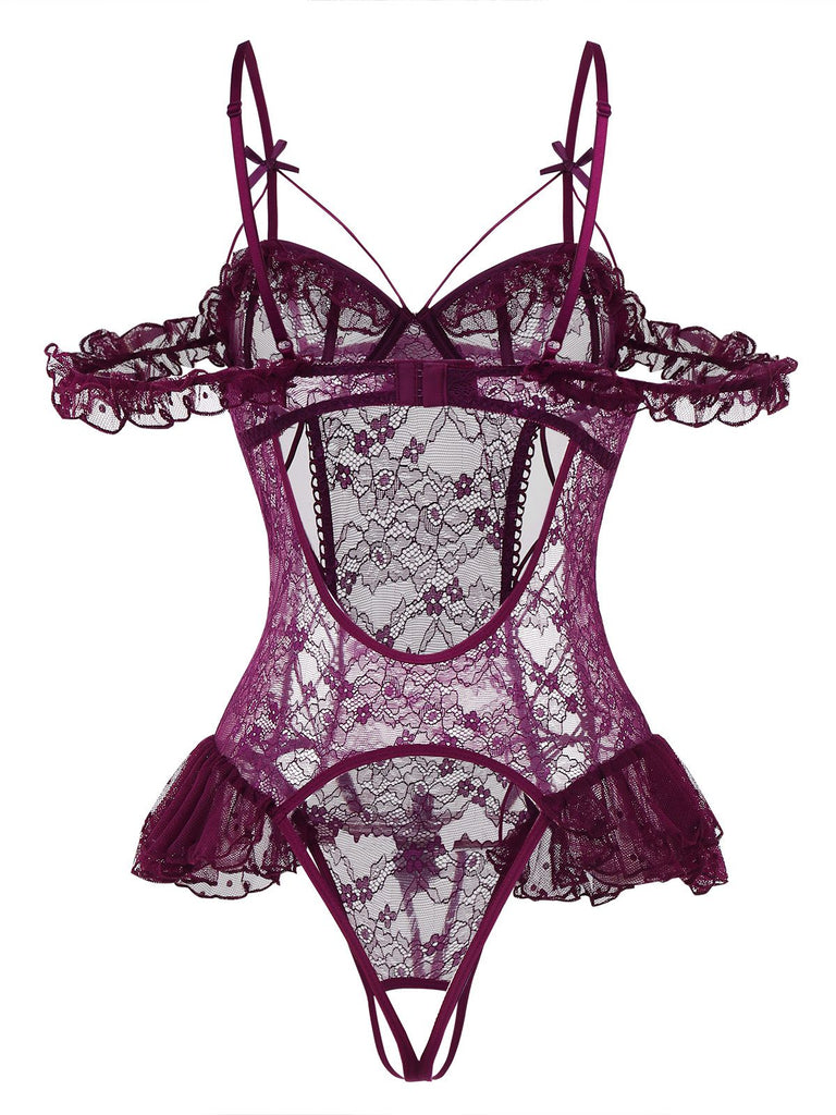 1980s Solid Lace Sheer Bodysuit Nighties - vintage fashion, retro style