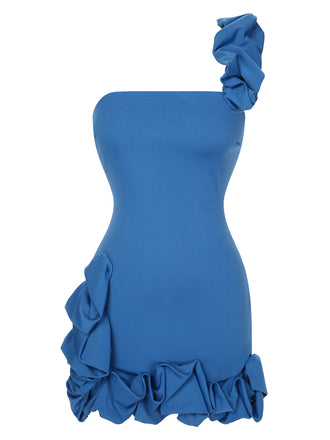 1980s Solid One-Shoulder 3D Flower Mini Dress, vintage dress, retro fashion - perfect for women who love vintage and retro fashion