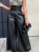 1980s Solid PU Leather Belted Wide-Leg Pants - vintage fashion, retro style