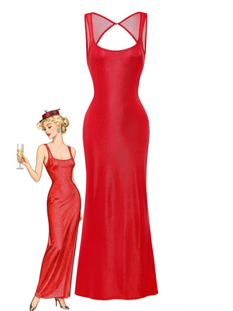 1980s Solid Sequined Mesh Buckle Square Neck Dress - vintage dress, retro fashion