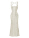 1980s Solid Sequined Mesh Buckle Square Neck Dress - vintage dress, retro fashion