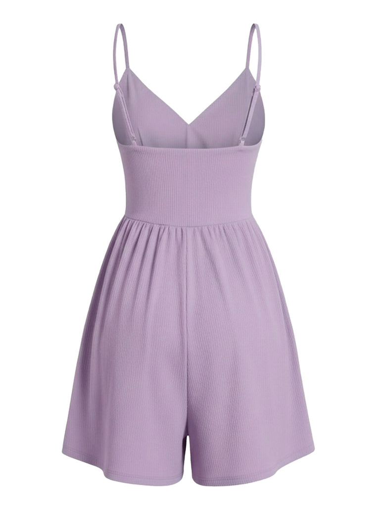 1980s Solid Spaghetti Strap V-Neck Romper - vintage jumpsuit, retro fashion